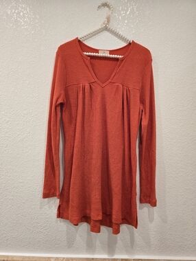 Anthropologie t.la Thermal Tunic Orange V-Neck Long Sleeve Waffle M